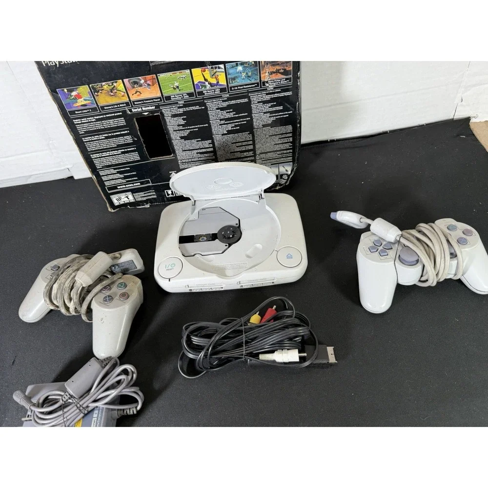 Sony PSone Slim Console Boxed Bundle w/ 2 Controllers & Cords PS1 TESTED